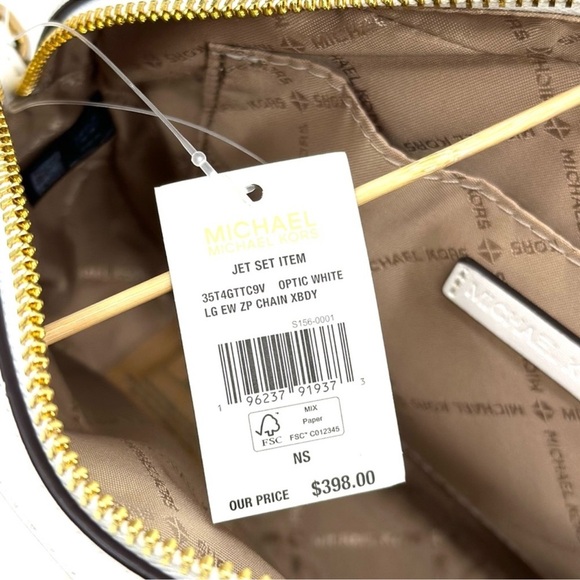 Michael Kors Large EW Zip Chain Xbody Crossbody Bag Optic White - Picture 12 of 12